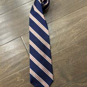 Brooks Brothers Navy, orange & White Striped 100% Silk Men's Necktie